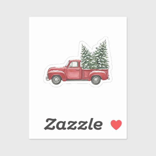Adesivo Vintage Red Truck Carrying Snowy Christmas Tree (Folha)