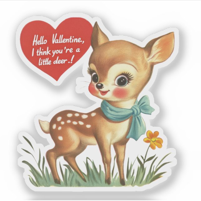 Adesivo Vintage Retro Valentine Little Deer Pun (Frente)