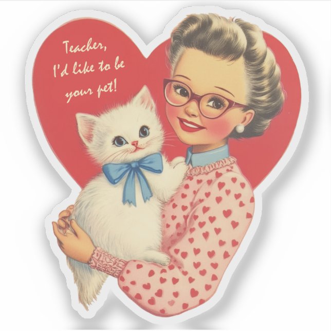 Adesivo Vintage Retro Valentine Teacher's Pet Cat (Frente)
