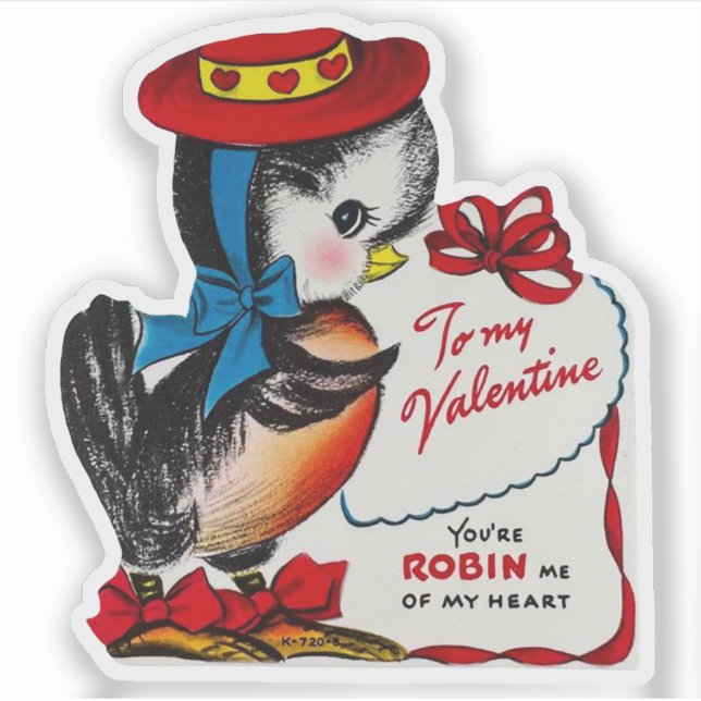 Adesivo Vintage Retro Valentine's Day Robin Bird Valentine (Frente)