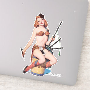 Adesivo Vintage Scottish Pin-up girl with bagpipe