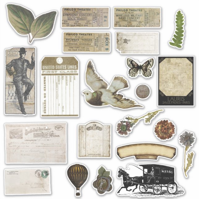 Adesivo Vintage Scrapbook Stickers Vintage Ephemera (Frente)