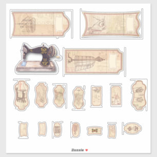 Adesivo Vintage Sewing Tags Custom-Cut Vinyl Stickers