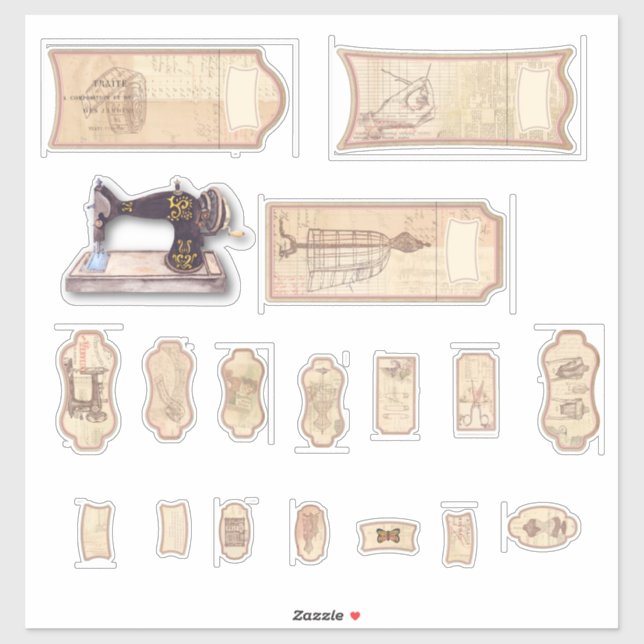 Adesivo Vintage Sewing Tags Custom-Cut Vinyl Stickers (Folha)
