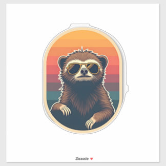 Adesivo Vintage Sloth Sunglasses Retro Sunset Vector Art 2