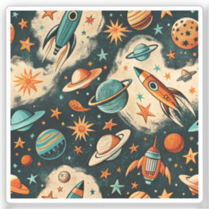 Adesivo Vintage Spacecraft Rocket ships Pattern - Cosmos(6