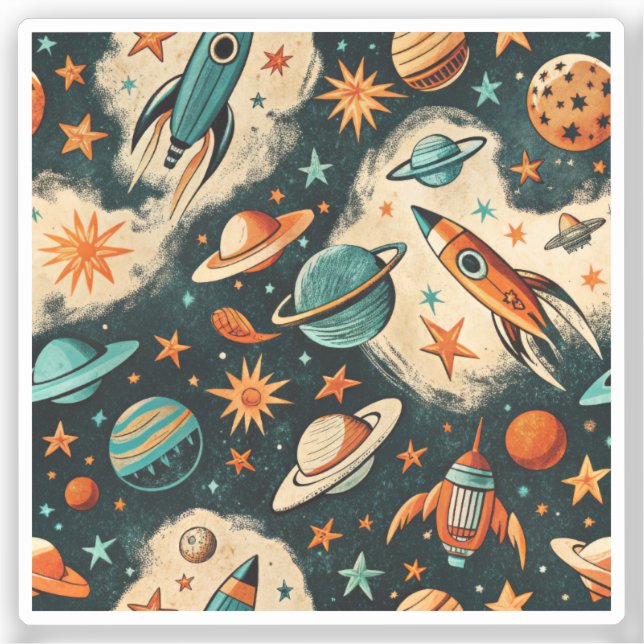 Adesivo Vintage Spacecraft Rocket ships Pattern - Cosmos(6 (Frente)
