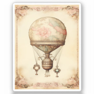 Adesivo Vintage Steampunk Floral Hot Air Balloon