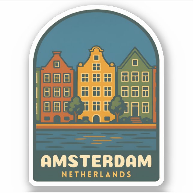 Adesivo Vintage Travel Amsterdam Netherlands Retro Scenic (Frente)