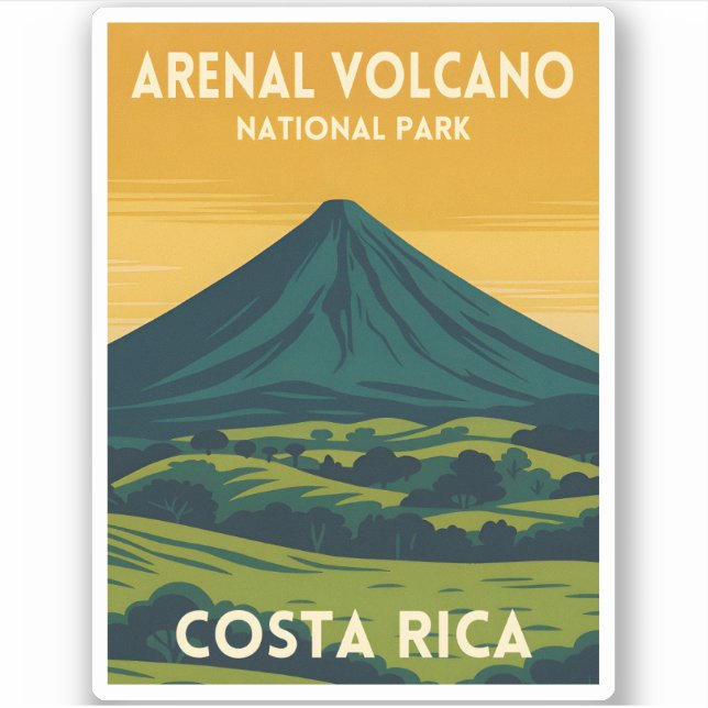Adesivo Vintage Travel Arenal Volcano Costa Rica Landscape (Frente)