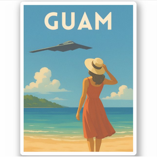 Adesivo Vintage Travel Guam Island Beach Retro Seaside (Frente)