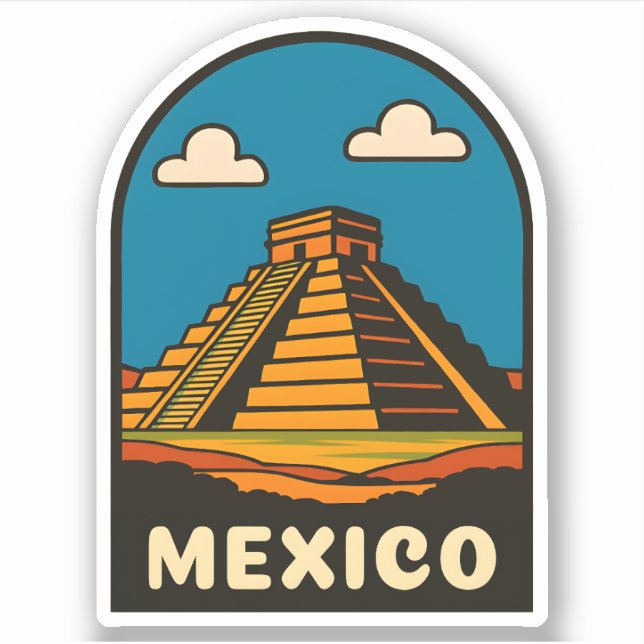 Adesivo Vintage Travel Mexico Aztec Pyramid Retro Scenic (Frente)