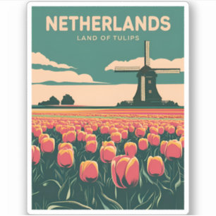 Adesivo Vintage Travel Netherlands Tulips - Gráfico Retroa