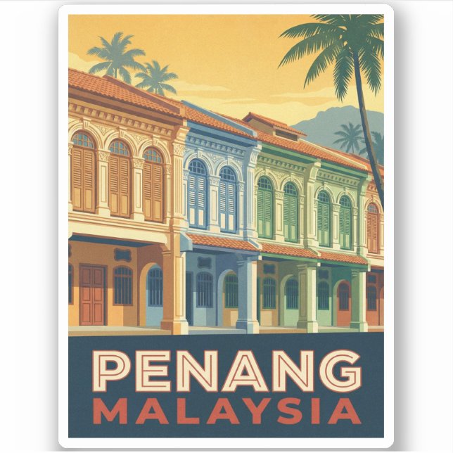 Adesivo Vintage Travel Penang Malaysia Retro Scenic (Frente)