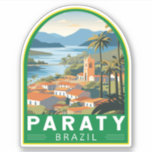 Adesivo Vintage Viagem de Arte do Brasil Paraty<br><div class="desc">Design de viagem de vetor retrô parcial. Paraty é uma pequena cidade apoiada por montanhas na Costa Verde,  do Brasil,  entre o Rio de Janeiro e São Paulo.</div>