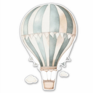 Adesivo Vintage Watercolor Blue e Cream Hot Air Balloon