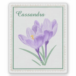 Adesivo Vintage Watercolor Crocus Botanical Postage Stamp