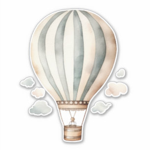 Adesivo Vintage Watercolor Green and Cream Hot Air Balloon