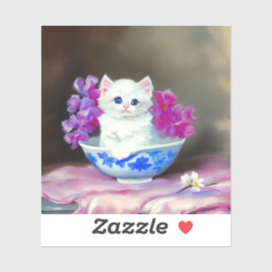 Adesivo Vintage White Kitten com Flores Rosa