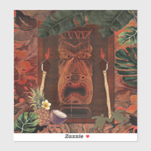 Adesivo Vintage Wooden Tiki & Torch Aloha Havaiano