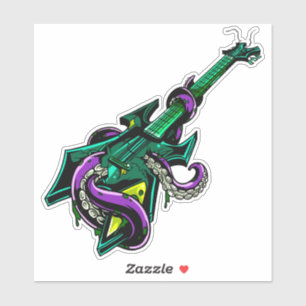 Adesivo Violão elétrico derrubado por polvo roxo