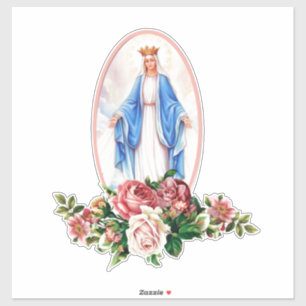 Adesivo Virgem Abençoada Religiosa Mary Floral Wreath Vin