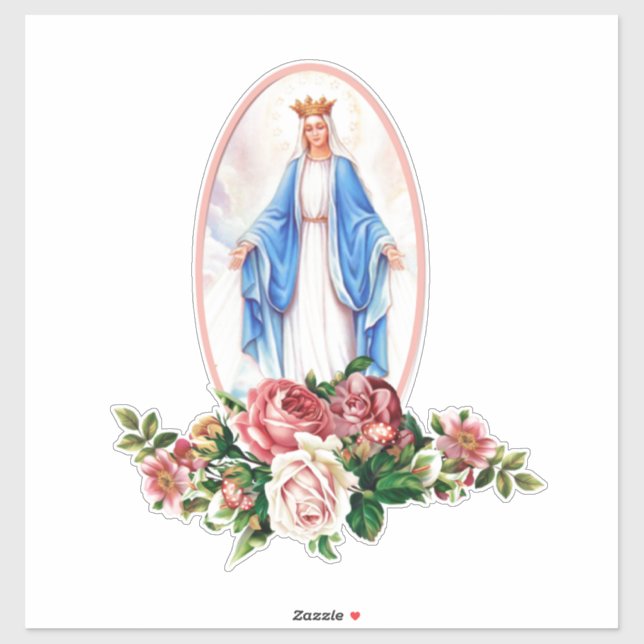 Adesivo Virgem Abençoada Religiosa Mary Floral Wreath Viny (Folha)