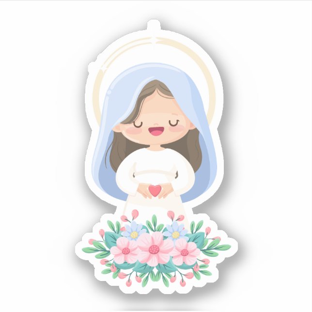 Adesivo Virgem Kawaii Mary Sacred Heart Sticker (Frente)
