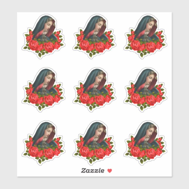 Adesivo Virgem Maria Rosas vermelhas-Mãe Sortudas (Folha)