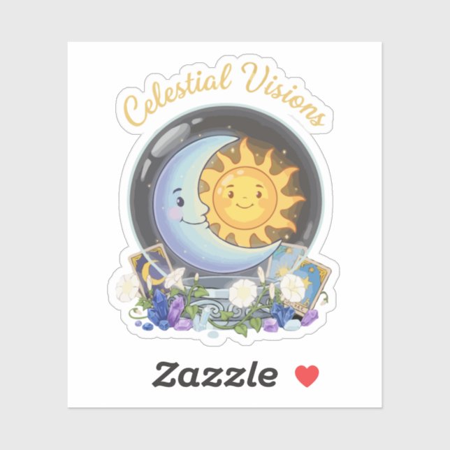 Adesivo Visões Celestiais | Sol Fofo e Tarot da Lua Crysta (Folha)