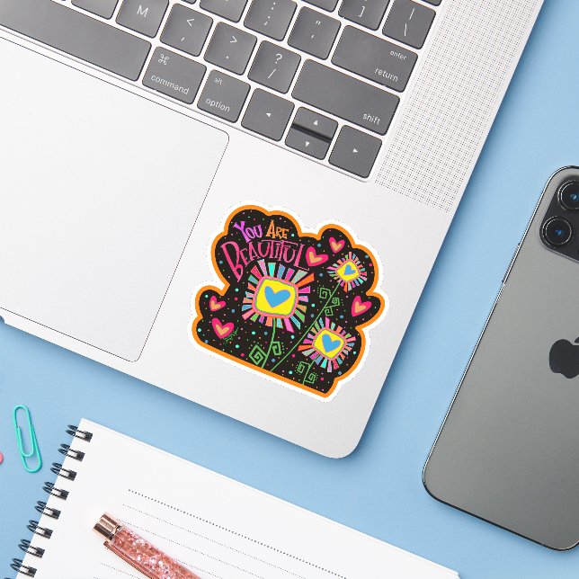 Adesivo Você é uma bela inspirivência de flores brancas (Notebook com iPhone)