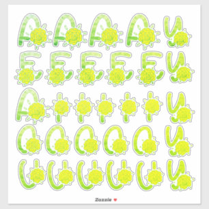 Adesivo Vogais do Monograma Floral Amarelo Verde-Brilhante