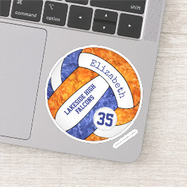 Adesivo vôlei de laranja azul com nome mascote escolar