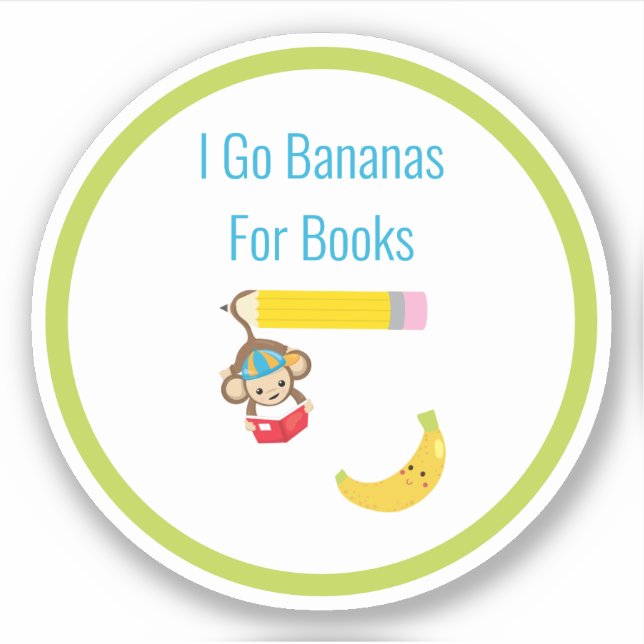 Adesivo Vou Bananas para Livros Lendo Macaco (Frente)