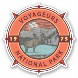 Adesivo Voyageurs National Park Moose Retro Compass Emblem