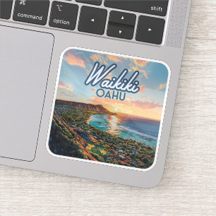 Adesivo Waikiki Beach Honolulu Oahu Hawaii Retro