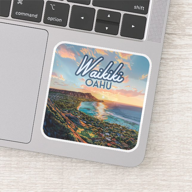 Adesivo Waikiki Beach Honolulu Oahu Hawaii Retro (Detalhe)
