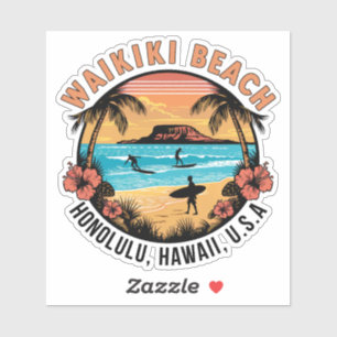 Adesivo Waikiki Beach Retro Vignette Car Decal