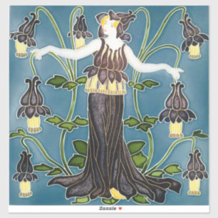 Adesivo Walter Crane Columbine Arte Nova Flor Roxa