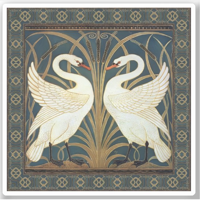 Adesivo Walter Crane Swan, Rush E Iris Art Nouveau (Frente)