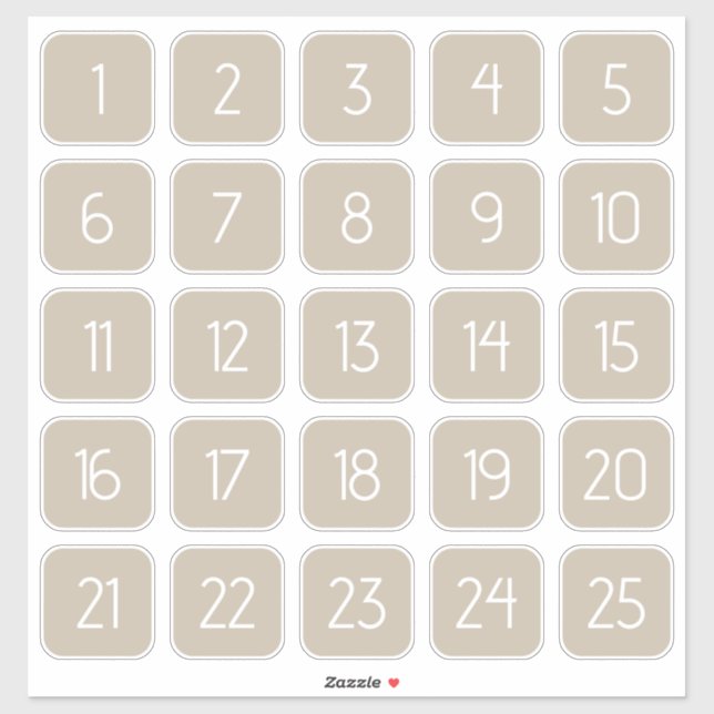 Adesivo Warm Beige Customizable Square Number Stickers  (Folha)
