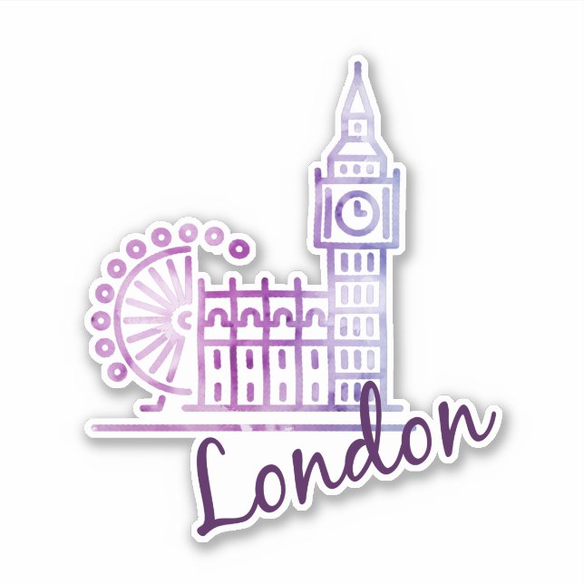 Adesivo Watercolor Big Ben London Sticker - Viagem britâni (Frente)