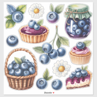 Adesivo Watercolor Blueberry Treats Sticker Pack Isolated 