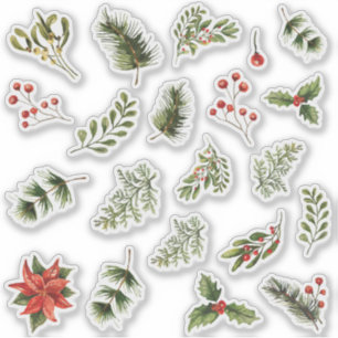 Adesivo Watercolor Christmas Floral Red Berries