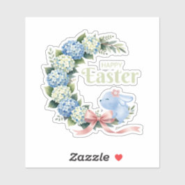 Adesivo Watercolor Easter Hydrangea Wreath Cute Bunny