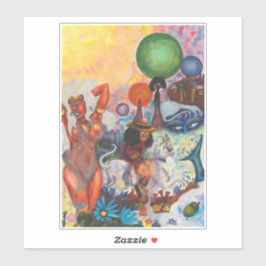 Adesivo Watercolor Fantasy Eros rides white Lioness Woman