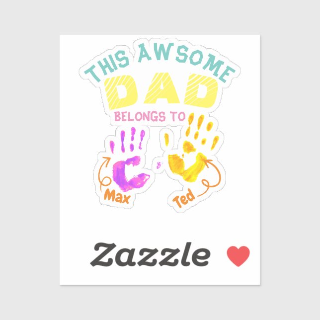 Adesivo Watercolor Handprint Padre Pai Filho Gift (Folha)