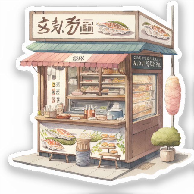 Adesivo Watercolor Kawaii - Comida Stall Sticker (Frente)