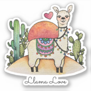 Adesivo Watercolor Llama Com Cactus