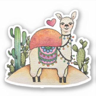 Adesivo Watercolor Llama Com Cactus